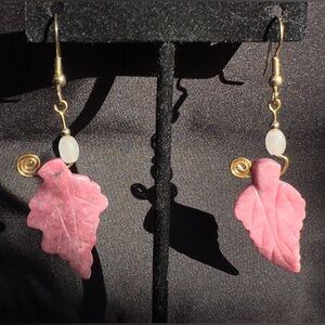 Pink Leaf Dangle Earrings